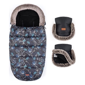 PETITE&MARS - SET Baby-Fußsack 4in1 COMFY Stylish Beauty + Kinderwagen-Handschuhe FURRY Forever Black