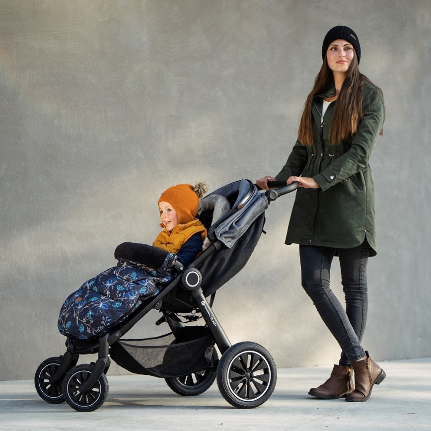 PETITE&MARS - SET Baby-Fußsack 4in1 COMFY Stylish Beauty + Kinderwagen-Handschuhe FURRY Forever Black