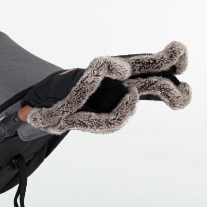 PETITE&MARS - SET Baby-Fußsack 4in1 COMFY Stylish Beauty + Kinderwagen-Handschuhe FURRY Forever Black