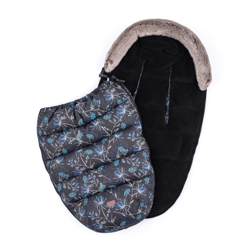 PETITE&MARS - SET Baby-Fußsack 4in1 COMFY Stylish Beauty + Kinderwagen-Handschuhe FURRY Forever Black