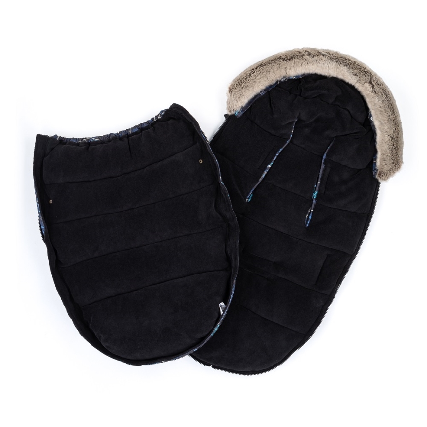 PETITE&MARS - SET Baby-Fußsack 4in1 COMFY Stylish Beauty + Kinderwagen-Handschuhe FURRY Forever Black