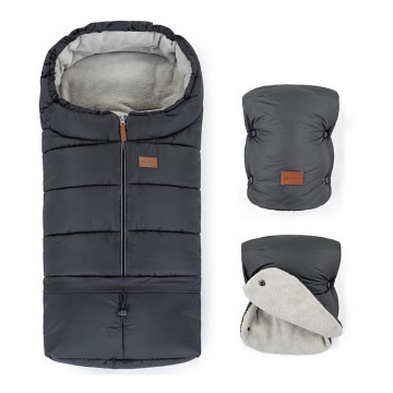 PETITE&MARS - SET Kinderfußsack 3in1 JIBOT + Handwärmer für den Kinderwagen JASIE grau