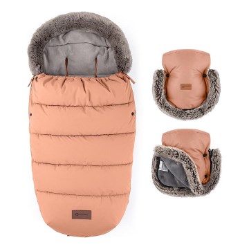 PETITE&MARS - SET Kinderfußsack 4in1 COMFY + Handwärmer für den Kinderwagen FURRY Pastellpfirsich