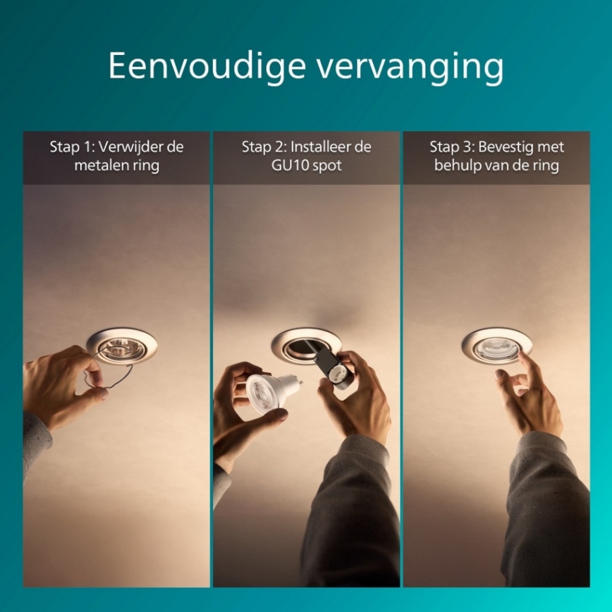 Philips - 3er-Set Einbauleuchten PERIDOT 1xGU10/7W/230V silber