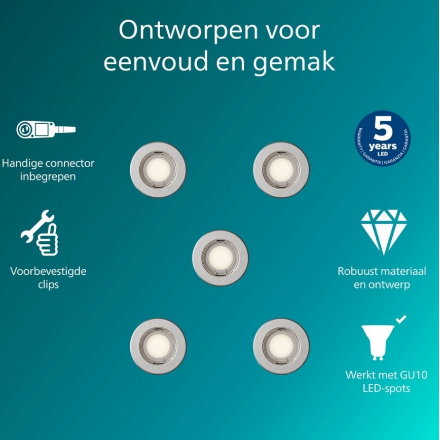 Philips - 5er-Set Einbauleuchte PERIDOT 1x GU10/7W/230V, silber