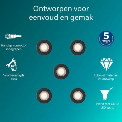 Philips - 5er-Set Einbaustrahler PERIDOT 1xGU10/7W/230V schwarz