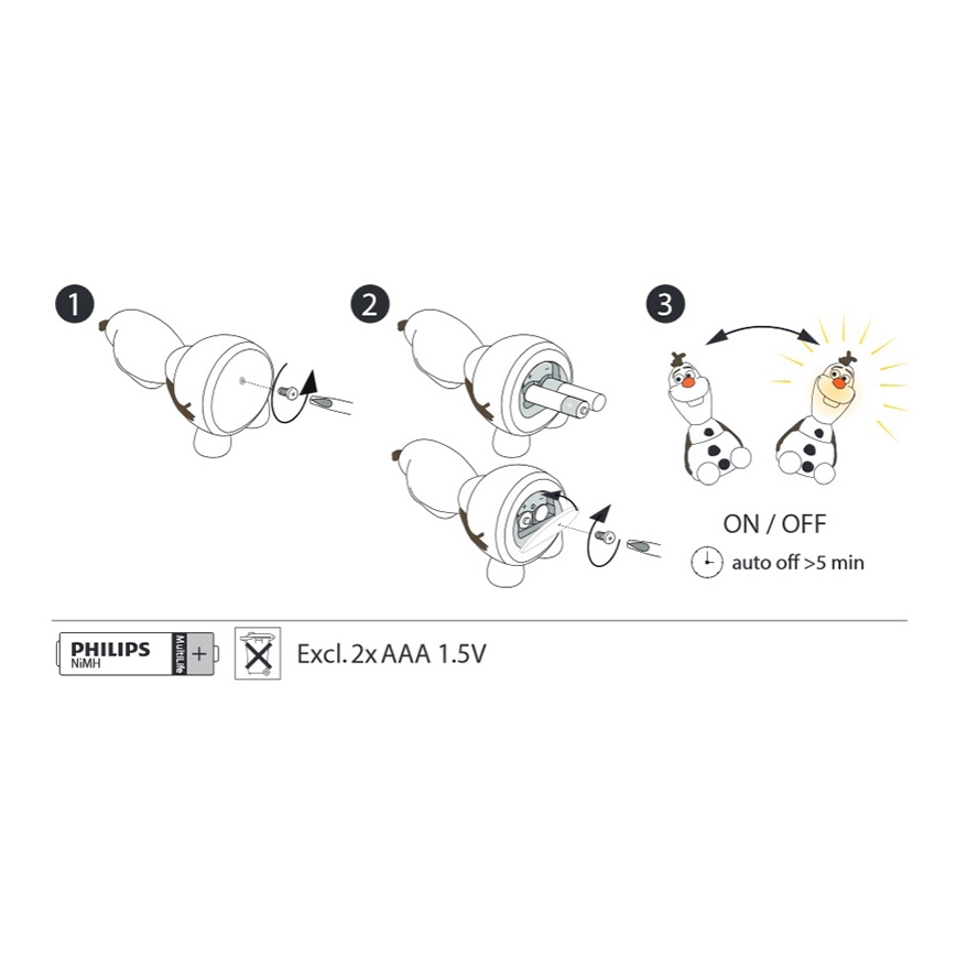 Philips 71768/08/16 - die LED - Kinderlampe FROZEN 1xLED/0,2W/2xAAA
