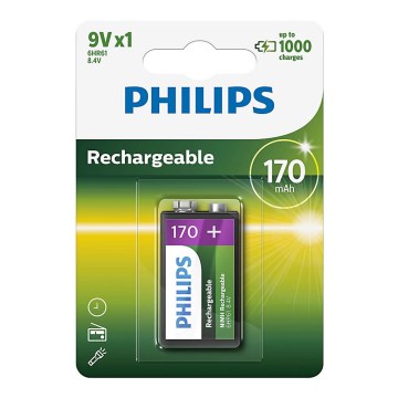 Philips 9VB1A17/10 - Wiederaufladbare MULTILIFE NiMH-Batterie/9V/170 mAh