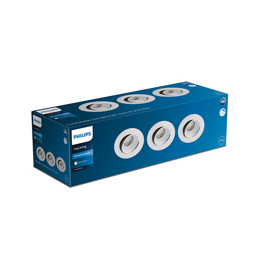 Philips - SET 3x dimmbare LED-Einbauleuchte für Badezimmer ABROSA LED/9W/230V IP44