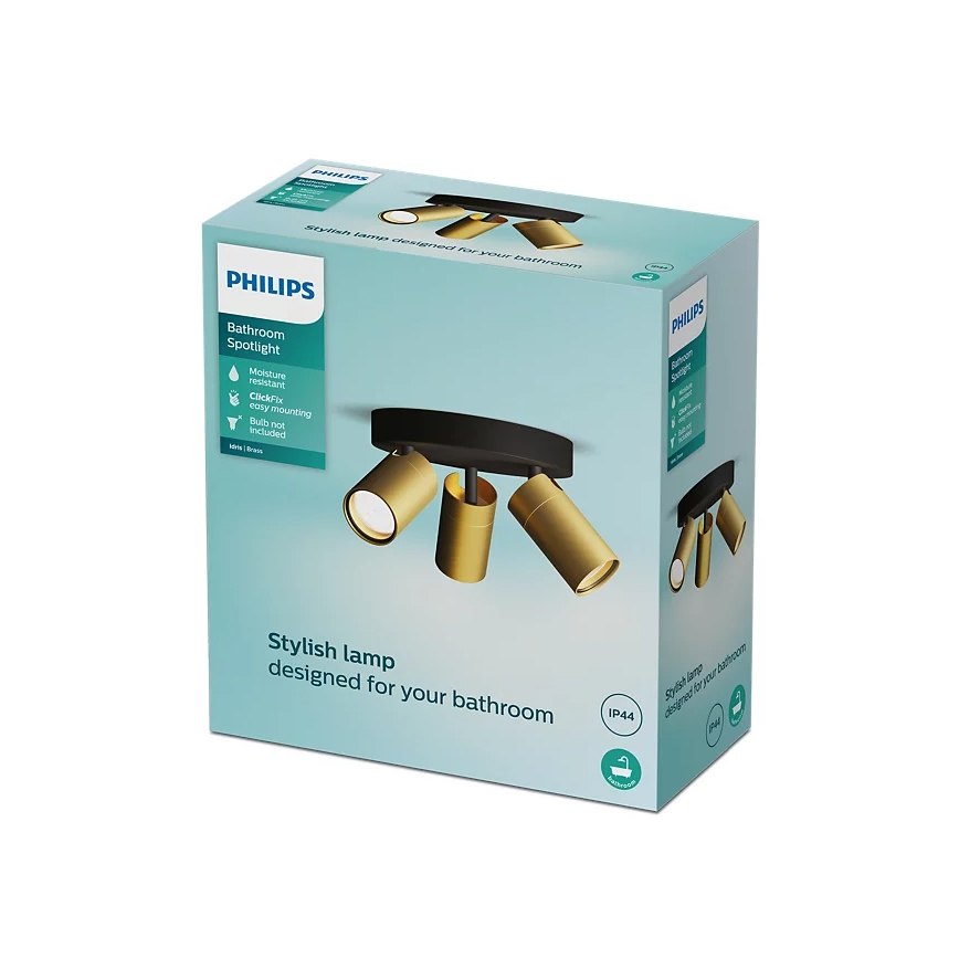 Philips - Badezimmerstrahler IDRIS 3xGU10/5W/230V IP44 schwarz/golden