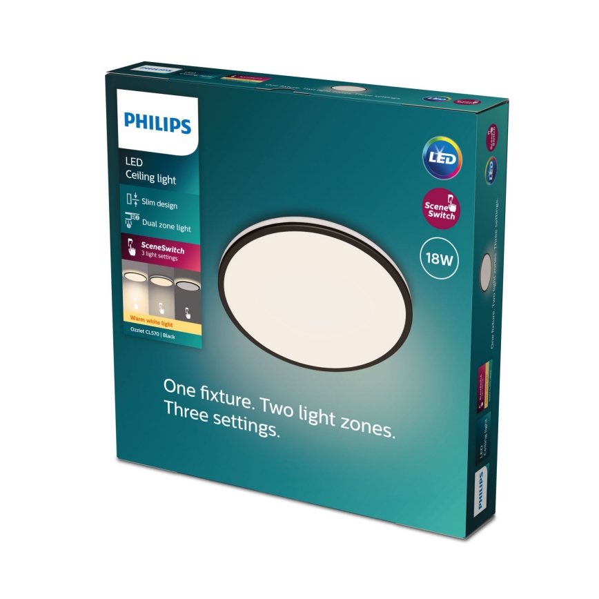 Philips - Dimmbare LED-Deckenleuchte SCENE SWITCH LED/18W/230V d 30 cm 2700K schwarz