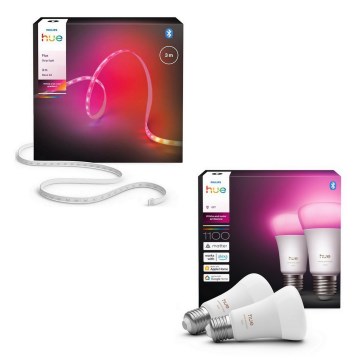 Philips - dimmbarer LED RGBW-Streifen Hue FLUX 3m LED/12W/230V + 2x smarte Leuchtmittel WHITE AND COLOR AMBIANCE E27/8,1W/230V 1000-20000K