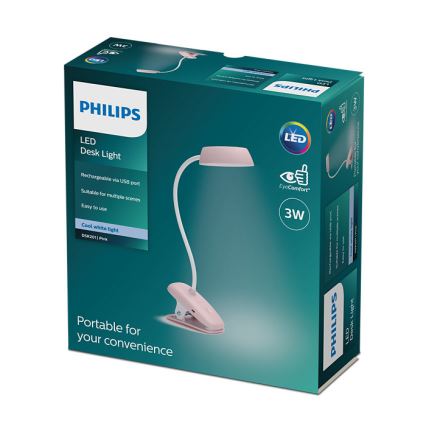 Philips - LED-Dimmleuchte mit Clip DONUTCLIP LED/3W/5V 1200 mAh CRI 90 rosa