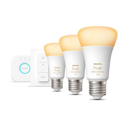 Philips Hue White Ambiance Grundset 3xE27/11W 2200-6500K + Verbindungsgerät und Fernbedienung