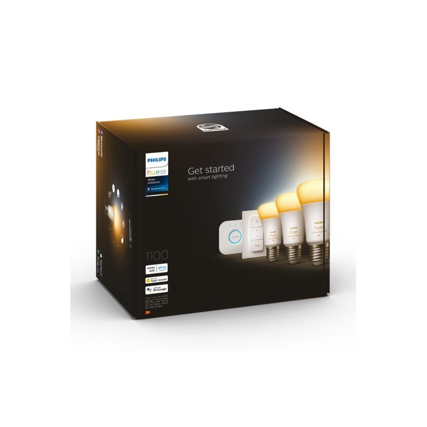 Philips Hue White Ambiance Grundset 3xE27/11W 2200-6500K + Verbindungsgerät und Fernbedienung