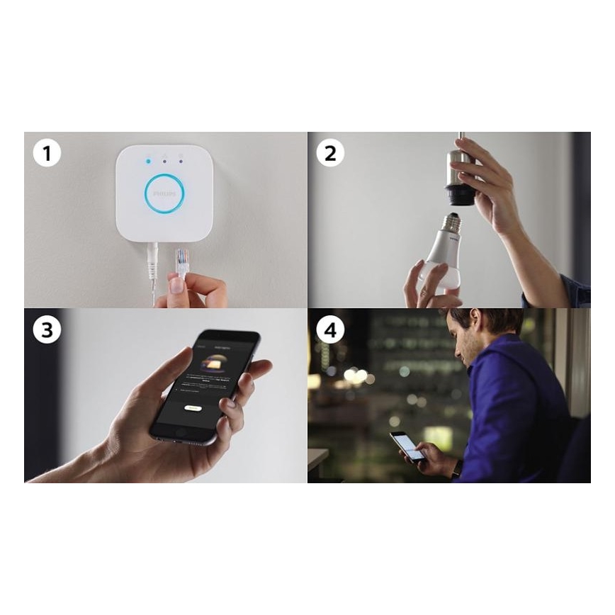 Philips Hue Starter-Set WHITE 3xE27/9W 2700K + Hue Bridge und Dimmschalter