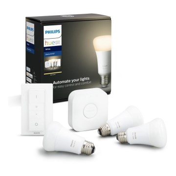 Philips Hue Starter-Set WHITE 3xE27/9W 2700K + Hue Bridge und Dimmschalter