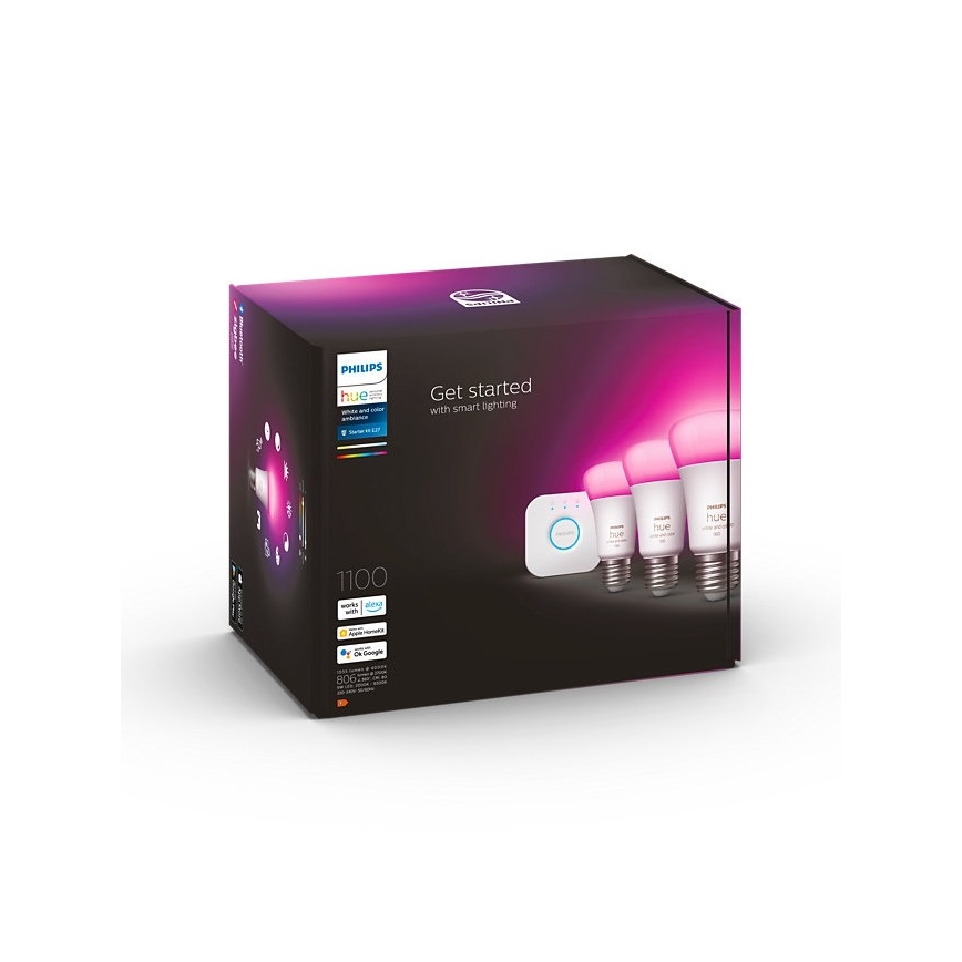Grundset Philips Hue WHITE AND COLOR AMBIANCE 3xE27/9W/230V 2000-6500K + Verbindungsgerät