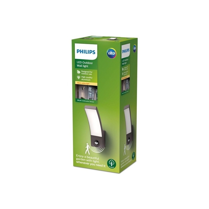 Philips-LED Außenwandleuchte mit Sensor SPLAY LED/12W/230V 2700K IP44