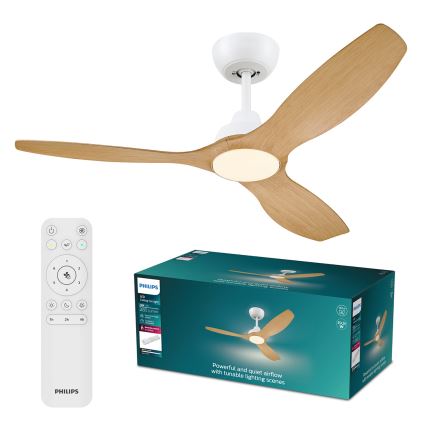 Philips - Dimmbarer LED-Deckenventilator OLAS LED/24W/230V Ø 132 cm weiß/braun + Fernbedienung