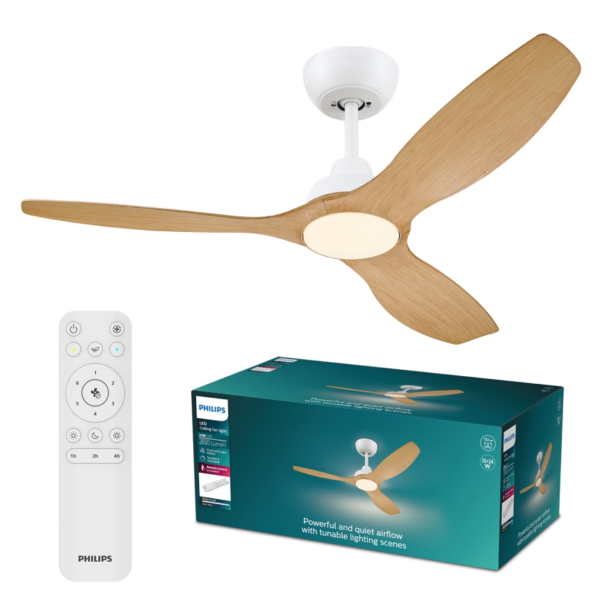 Philips - Dimmbarer LED-Deckenventilator OLAS LED/24W/230V Ø 132 cm weiß/braun + Fernbedienung