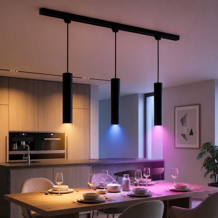 Philips - LED RGBW dimmbare Hängeleuchte mit Seilabhängung im EASYLINK HUE Schienensystem 3xGU10/4,7W/230V 2200-6500K 1m schwarz + Hue Bridge