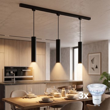 Philips - LED-dimmbare Pendelleuchte mit Stahlseilaufhängung für das EASYLINK-Schienensystem 3xGU10/7W/230V 1 m schwarz