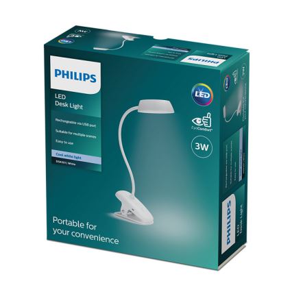 Philips - LED-Dimmleuchte mit Clip DONUTCLIP LED/3W/5V 1200 mAh CRI 90 Weiß
