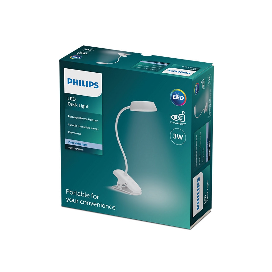 Philips - LED-Dimmleuchte mit Clip DONUTCLIP LED/3W/5V 1200 mAh CRI 90 Weiß