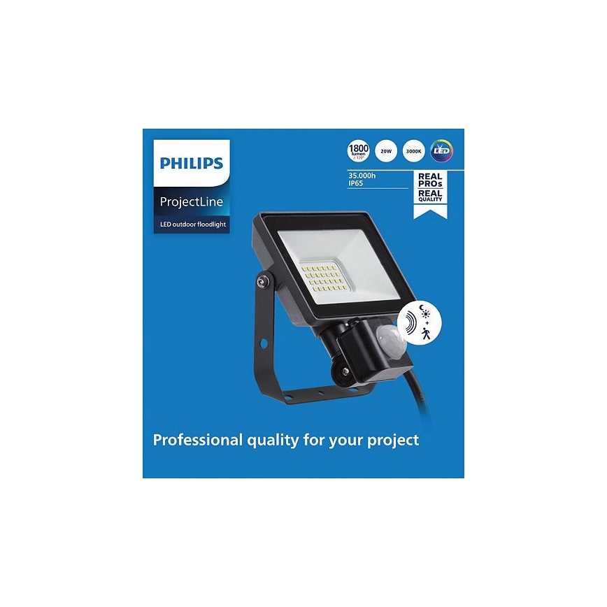 Philips – LED-Outdoor-Strahler mit Sensor PROJECTLINE LED/20W/230V IP65 3000K