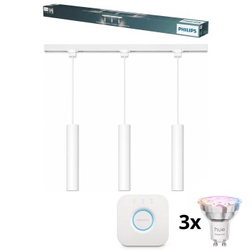 Philips - LED RGBW dimmbare Pendelleuchte mit Seilaufhängung im Schienensystem EASYLINK HUE 3xGU10/4,7W/230V 2200-6500K 1m weiß + Hue Bridge