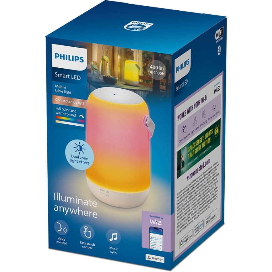 Philips - dimmbare, tragbare Touch-Tischlampe LED RGBW SMART LED/13,5W/3,6V 2200-6500K Wi-Fi 1800 mAh