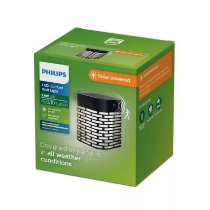 Philips - LED-Solar-Wandleuchte HARA mit Sensor LED/3,8W/3,7V 800 mAh 2700K IP44 schwarz