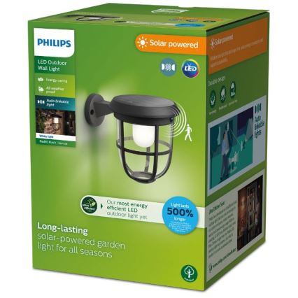 Philips - LED Solar-Wandleuchte mit Bewegungs- und Dämmerungssensor RADII LED/1,3W/3,7V 2000 mAh 3000K IP44