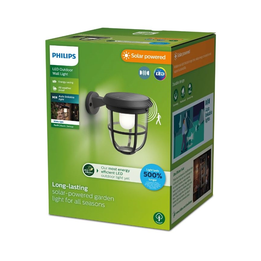 Philips - LED-Solarwandleuchte mit Sensor RADII LED/1,3W/3,7V 2000 mAh 3000K IP44