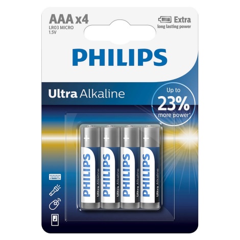 Philips LR03E4B/10 - 4 Stück Alkalibatterie AAA ULTRA ALKALINE 1,5V 1250mAh