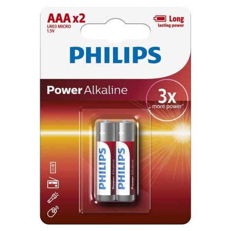 Philips LR03P2B/10 - 2 Stk. alkalische Batterien AAA POWER ALKALINE 1,5V