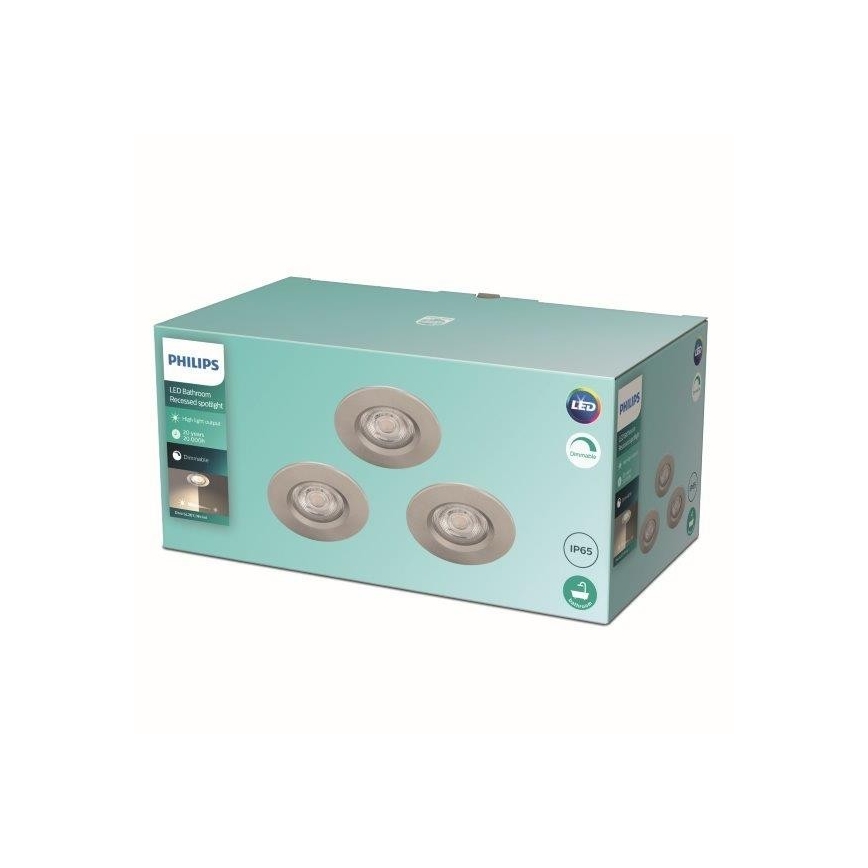 Philips - Pack 3x LED Dimmbare Badezimmerleuchte LED/5W/230V 2700K IP65