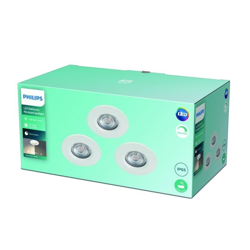 Philips - PACK 3x LED Dimmbare Badezimmerleuchten LED/5W/230V 2700K IP65