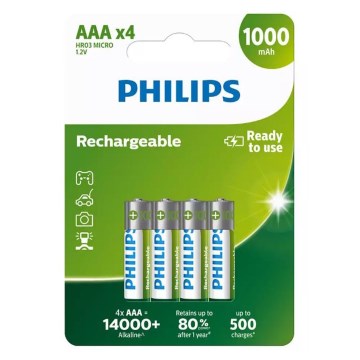 Philips R03B4RTU10/10 - 4 Stück wiederaufladbare AAA-Akkus NiMH/1,2V/1000 mAh