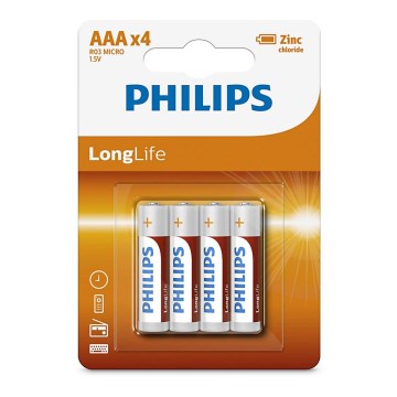 Philips R03L4B/10 - 4 Stück  Zinkchlorid-Batterien AAA LONGLIFE 1,5V 450mAh