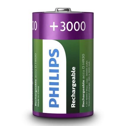 Philips R20B2A300/10 - 2 Stk. wiederaufladbare Batterien D MULTILIFE NiMH/1,2V/3000 mAh