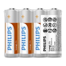 Philips R6L4F/10 - 4 Stück  Zinkchlorid-Batterien AA LONGLIFE 1,5V 900mAh