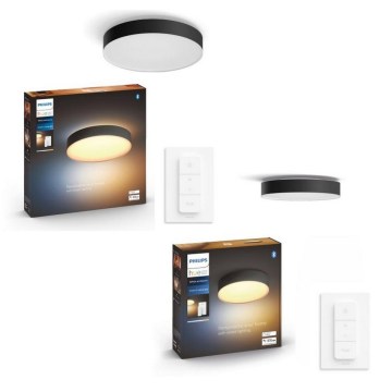 Philips - SET 1x dimmbare LED-Deckenleuchte Hue ENRAVE Ø 42,5 cm LED/33,5W/230V + 1x dimmbare LED-Deckenleuchte Hue Ø 26,1 cm LED/9,6W/230V + 2x Fernbedienungen