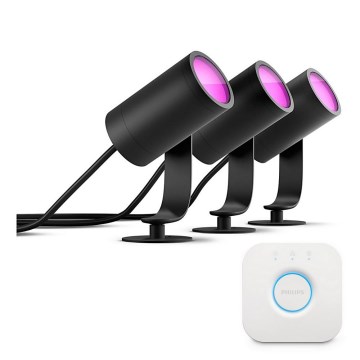 Philips - Set 3x dimmbare RGB-LED-Strahler Hue LILY LED/8W/230V 2200-6500K IP65 + Hue Bridge
