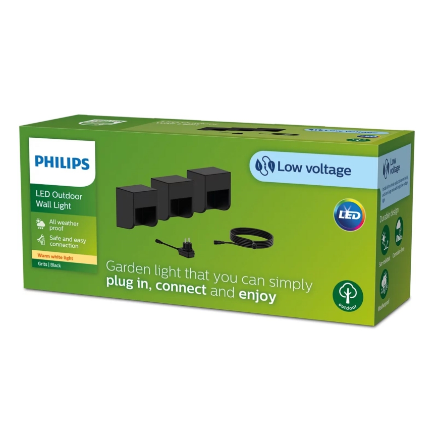 Philips - SET 3x LED-Wandleuchte für den Außenbereich GRITS LED/1,5W/24/230V IP44