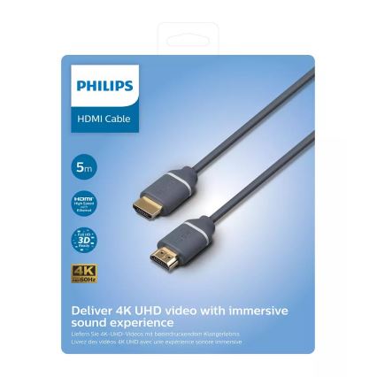 Philips SWV5650G/00 – HDMI-Kabel mit Ethernet, HDMI 2.0 A-Anschluss 5m grau