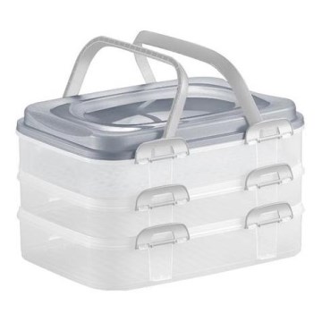 Picknickbox mit Griff, 3-stöckig/grau