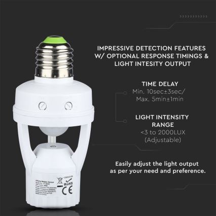 PIR-Sensor für E27-Glühlampe weiß