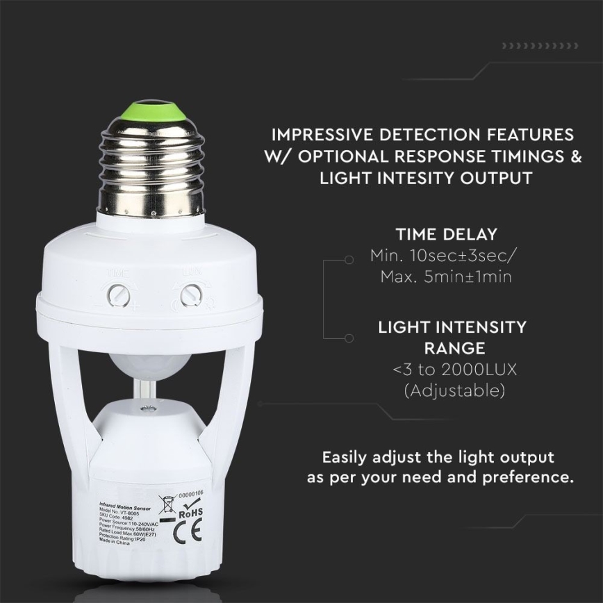 PIR-Sensor für E27-Glühlampe weiß